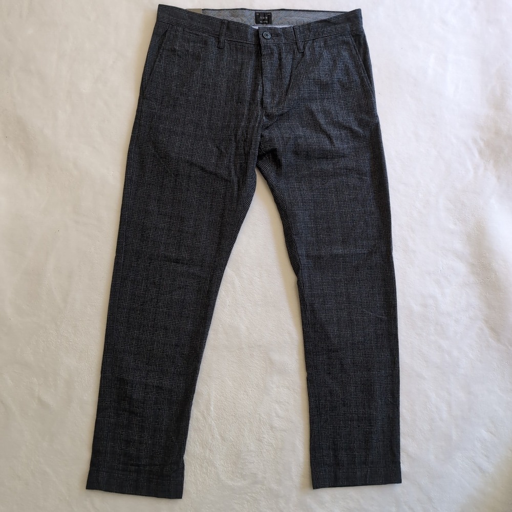 New J Crew 484 Slim Fit Pants Mens 32x30 Grey Glen Plaid Stretch Cotton Trousers - Picture 2 of 9